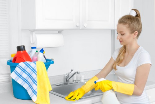 Staff reviewing safety procedures before a carpet cleaning task